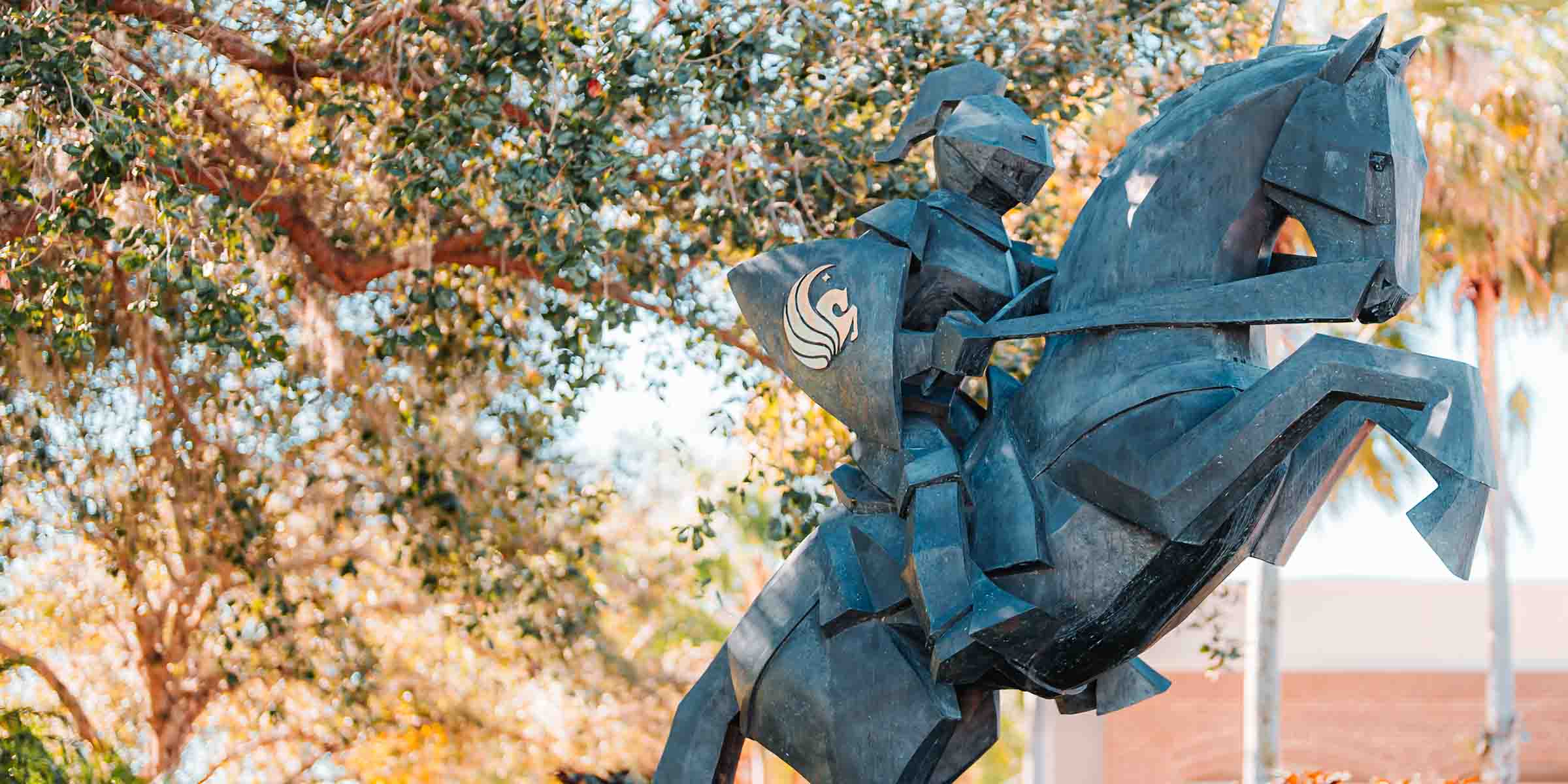 Don Reynolds' statue, "The Charging Knight" located on the campus at UCF